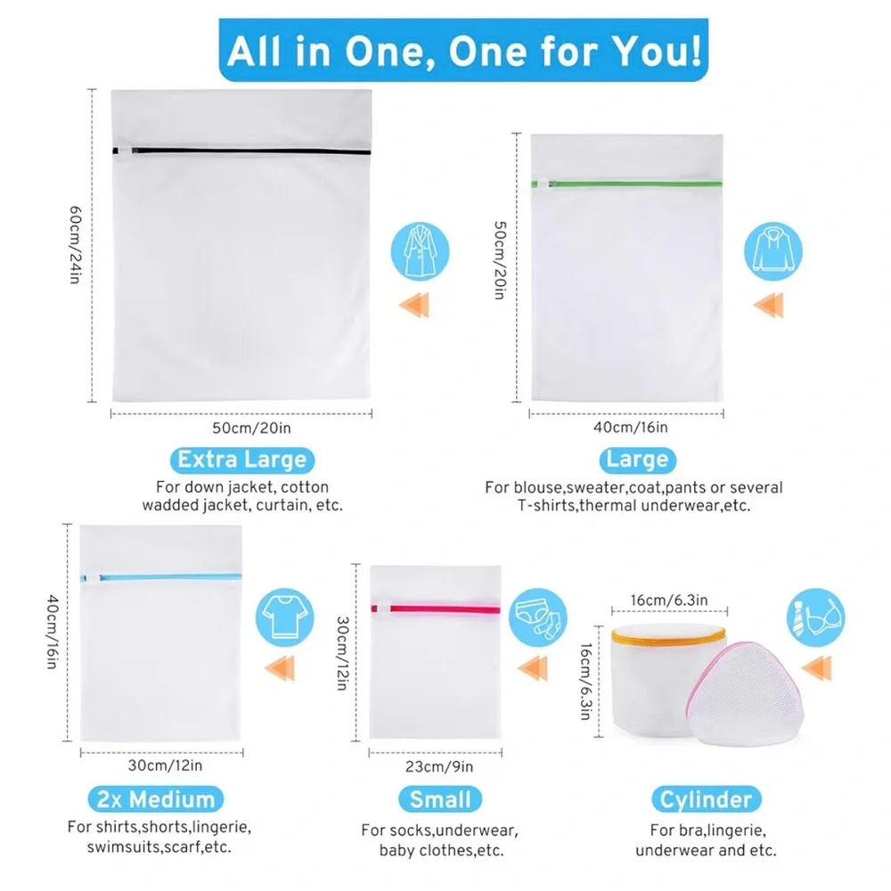 New Ultimate 7 Pack 6 Size Mesh Laundry Bags Set Delicates AUTO-Lock Zipper